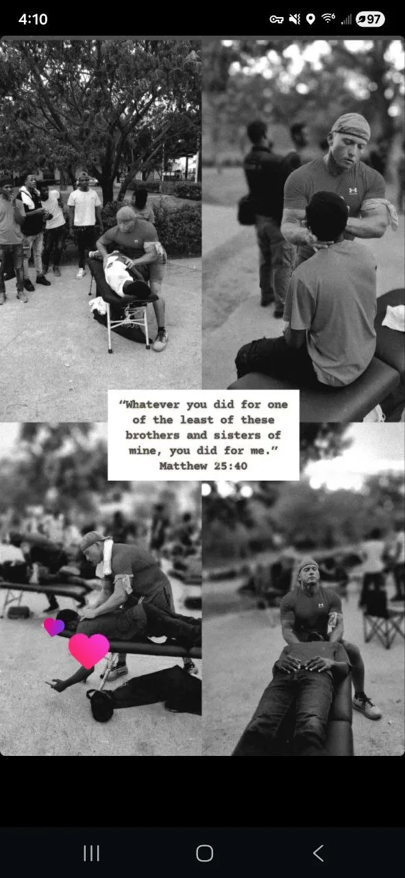 Collage of Dr. Nilsson providing chiropractic care to Haitian community members